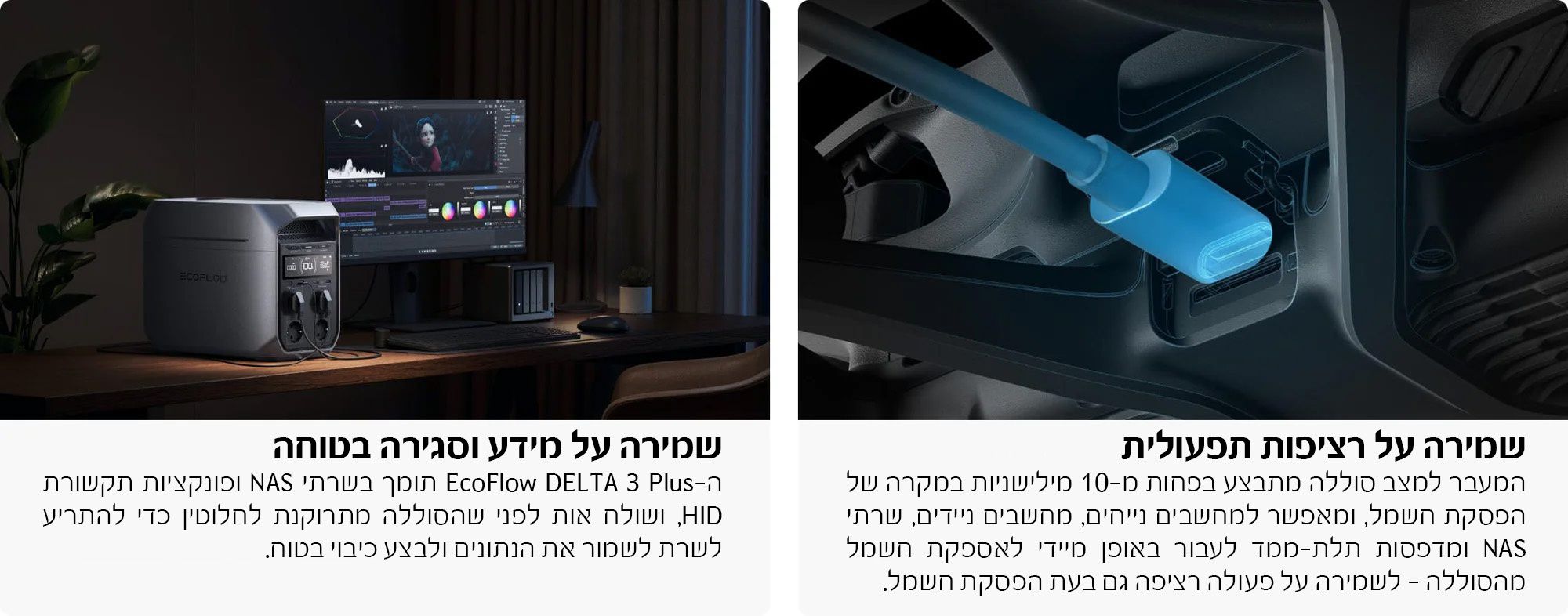 EcoFlow Delta 3 Plus – תחנת כוח ניידת 1024Wh עם UPS לגיבוי חשמל מיידי | יבואן רשמי – תמונה 7