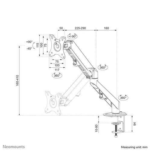 Neomounts DS70-700BL1 - זרוע שולחנית עם מנגנון גז למסך מחשב 17–27 אינץ' | יבואן רשמי – תמונה 7
