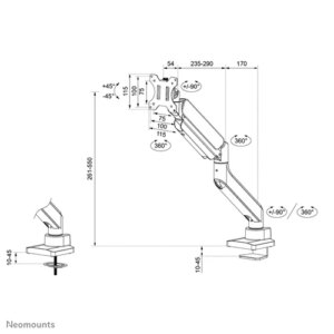Neomounts DS70PLUS-450BL1 – זרוע שולחנית למסכי מחשב עד 49 אינץ' עם מנגנון גז | יבואן רשמי