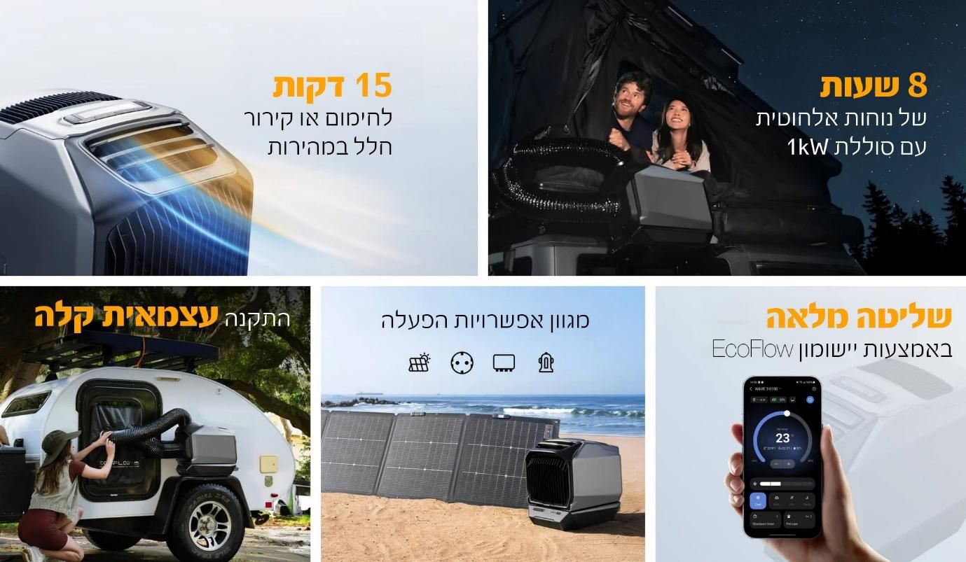 EcoFlow WAVE 3 - מזגן נייד אלחוטי לקירור וחימום עם סוללה 1024Wh | יבואן רשמי-משלוח מהיר – תמונה 5