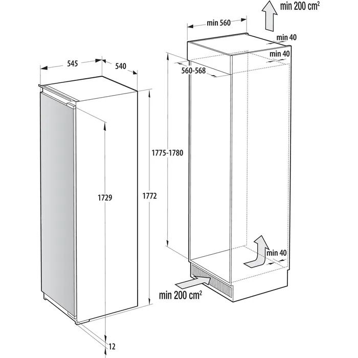 מקפיא אינטגרלי דלת אחת gorenje FNCI517E62WF בנפח 235 ליטר No-Frost גורנייה יבואן רשמי