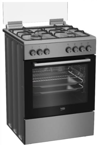 Beko FSE62123DXDSL תנור משולב כיריים בקו 72 ליטר 4 מבערי גז גימור נירוסטה רוחב 60 טורבו - יבואן רשמי