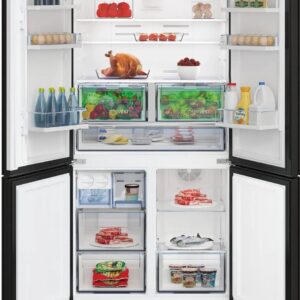 BEKO GN1406223GB - מקרר 4 דלתות בקו מקפיא תחתון אינוורטר 572 ליטר זכוכית שחורה עם מצב שבת | יבואן רשמי