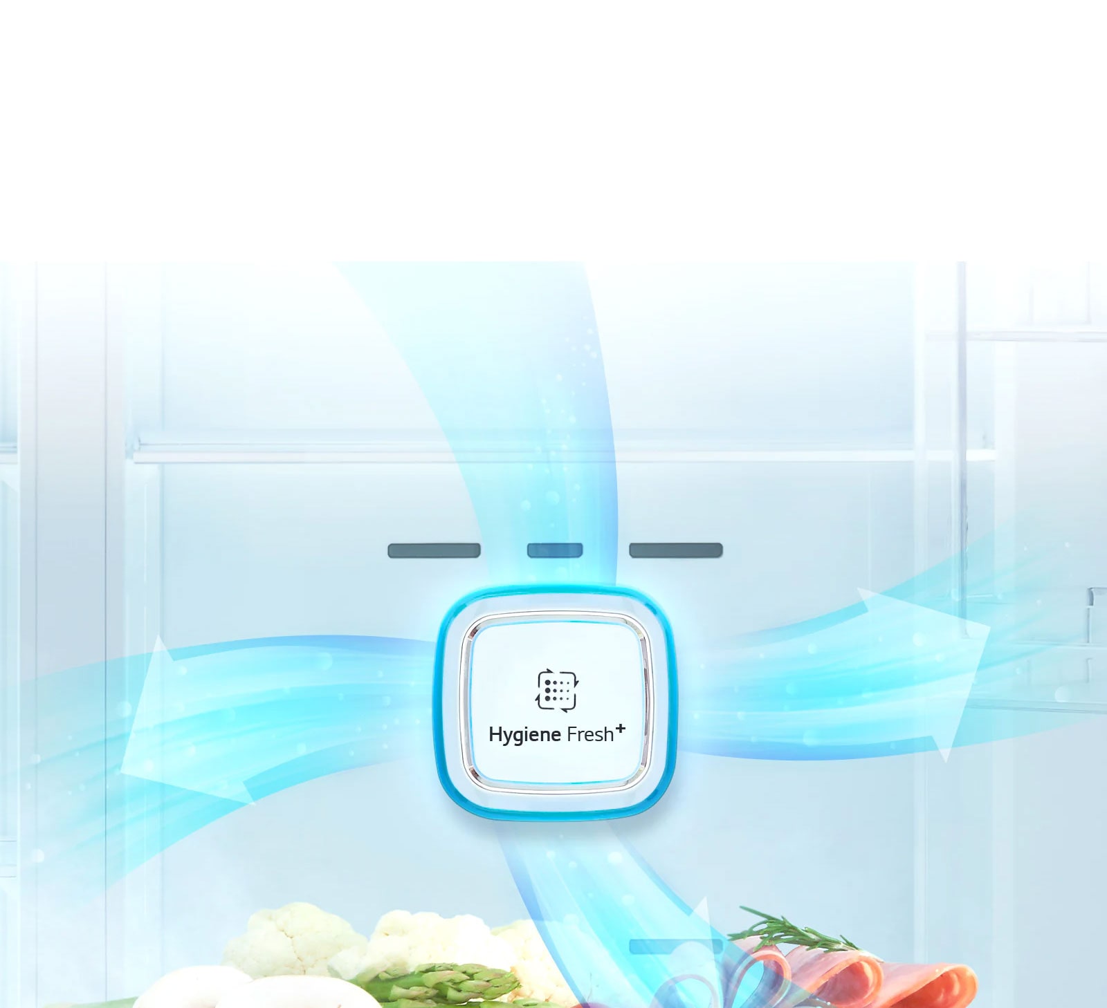 +Hygiene Fresh מסיר חיידקים וריחות, ושומר על טריות לאורך זמן רב יותר שמרו על מקרר נקי באמצעות ™+Hygiene Fresh, שמפיג ריחות רעים ומסיר עד 99.99% מהחיידקים.