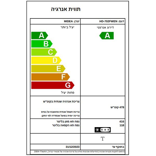 Midea HD-702FWEN – מקרר מקפיא עליון 2 דלתות 534 ליטר מידאה נירוסטה מוברשת | יבואן רשמי