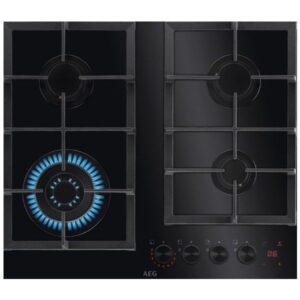 AEG HKB64341NB - כיריים גז 60 ס"מ זכוכית שחורה עם Step Power וטורבו ווק 3550W | יבואן רשמי