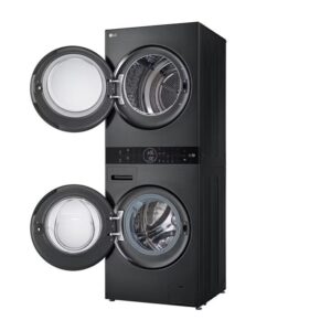LG WT40 – מכונת כביסה 12 ק״ג + מייבש 10 ק״ג במגדל שחור יוקרתי
