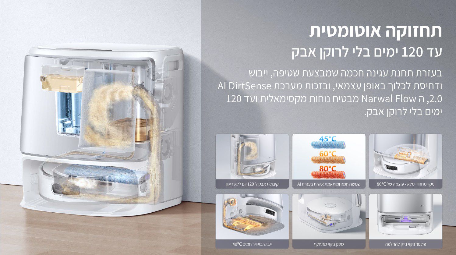 NARWAL Flow שואב אבק רובוטי שוטף 22,000Pa עם ריקון עצמי וניווט AI | יבואן רשמי-משלוח מהיר – תמונה 7