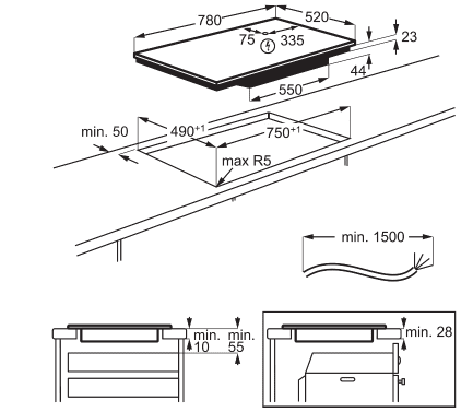 כיריים אינדוקציה AEG NIK85M00FB - רוחב 78 ס"מ עם MaxiSense Plus ו-Hob2Hood | יבואן רשמי
