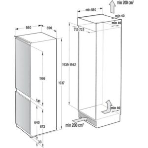 מקרר אינטגרלי 2 דלתות Gorenje NRKI619EA3 גורניה עם מקפיא תחתון בנפח 341 ליטר No Frost אינוורטר יבואן רשמי