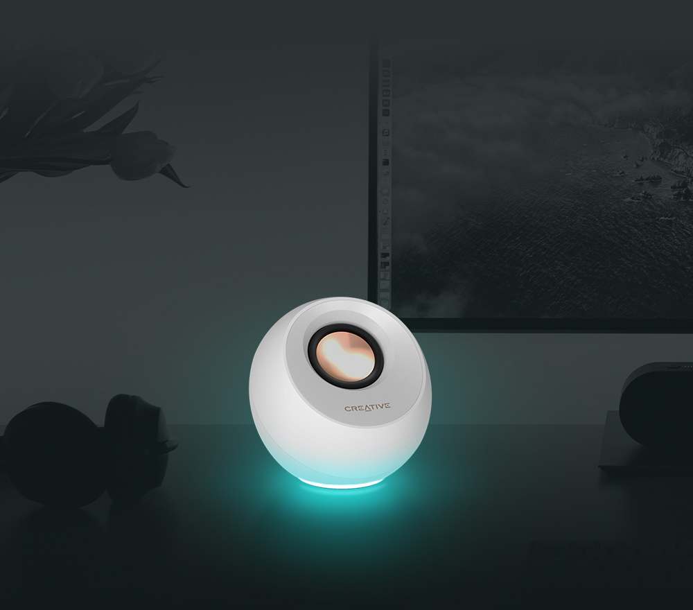 רמקולים למחשב Creative Pebble PRO קריאייטיב עוצמתיים עם תאורת RGB וחיבור USB-C לבן יבואן רשמי