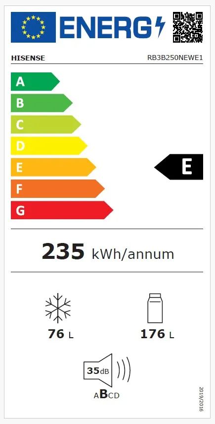 Hisense RB3B250NEWE1 – מקרר אינטגרלי מקפיא תחתון 252 ל׳ NoFrost – תמונה 2