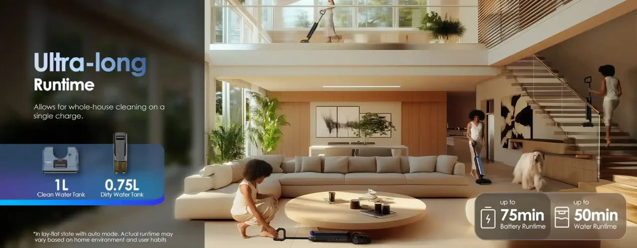 שואב שוטף אלחוטי Tineco FLOOR ONE S9 Artist Pro – עד 75 דקות עבודה וניקוי קצוות דו־צדדי חיווי קולי בעברית | יבואן רשמי-משלוח מהיר – תמונה 3