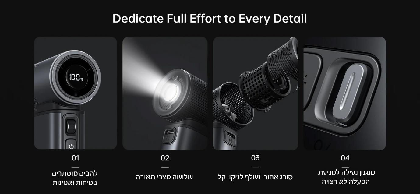 JISULIFE Ultra2 - מאוורר טורבו נייד עוצמתי עם 100 מהירויות | יבואן רשמי – תמונה 5