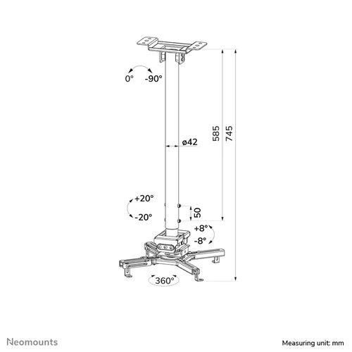 Neomounts CL25-550BL1 - מתקן תקרה למקרן מתכוונן 74.5-114.5 ס״מ עד 35 ק״ג | יבואן רשמי – תמונה 4