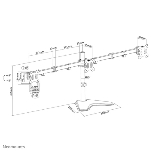 Neomounts FPMA-D550DD3BLACK - מעמד שולחני ל-3 מסכים עד 27 אינץ' עם תנועה מלאה | יבואן רשמי – תמונה 2