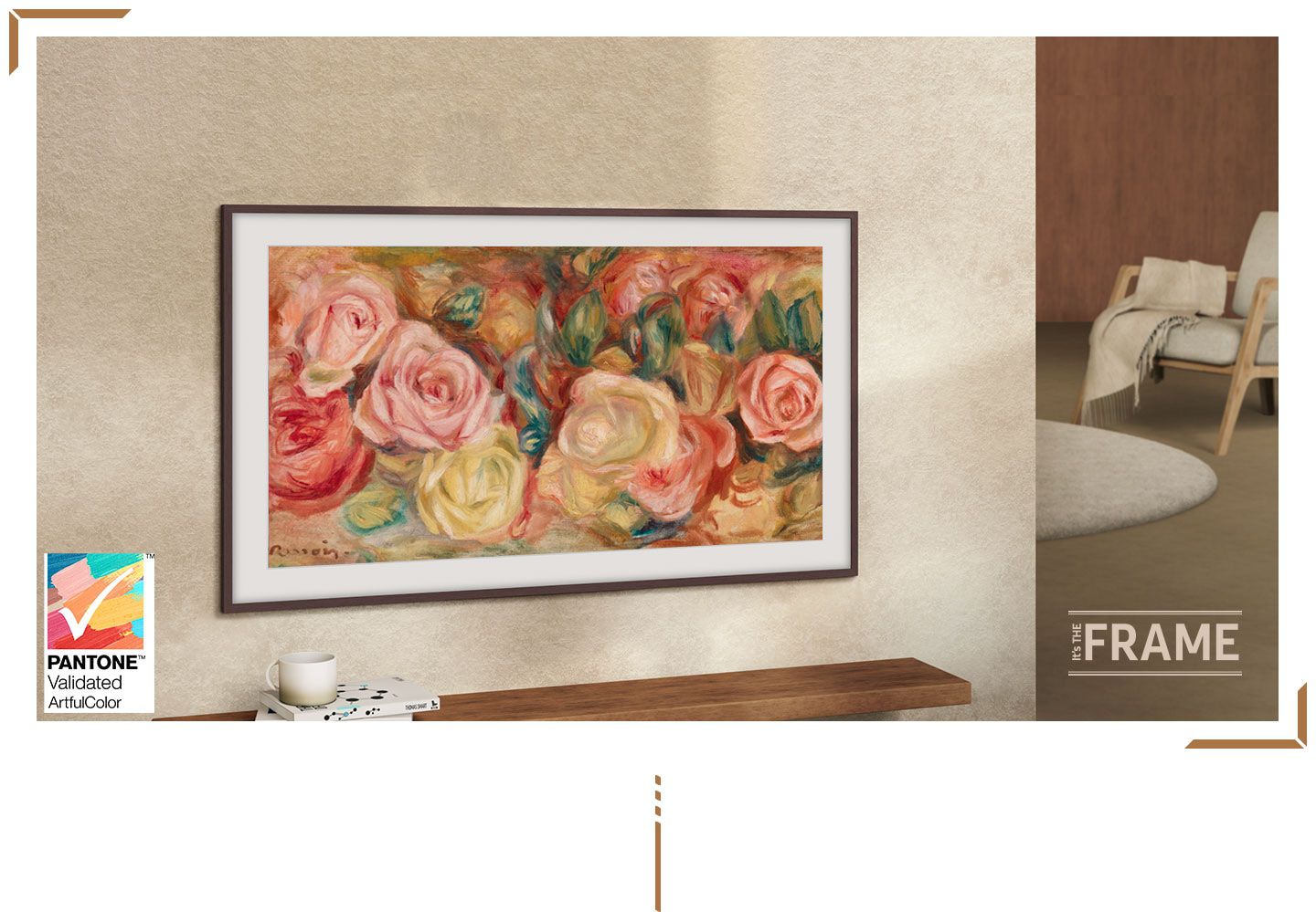 טלוויזיה חכמה 50 אינץ' SAMSUNG דגם QE50LS03D QLED 4K Frame Serie - יצירת אומנות בביתך התמונה מציגה טלוויזיה חכמה 50 אינץ' דגם QE50LS03D מבית Samsung, מסדרת The Frame. הטלוויזיה בעלת עיצוב ייחודי של מסגרת מתחלפת המאפשר להפוך לתמונה אמיתית כאשר היא כבויה. היא מצוידת בטכנולוגיית QLED מתקדמת, מעבד חכם, סאונד Dolby Atmos עוצמתי ועוד.