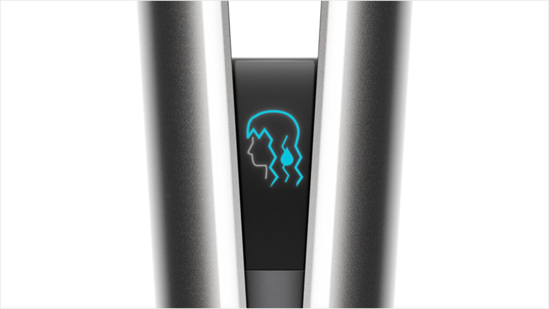 Dyson Airstrait™ straightener HT01 תקריב של מסך ה-LCD של Dyson Airstrait, עם אנימציות.