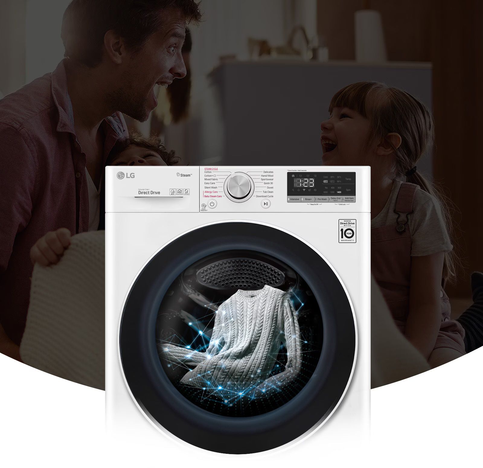 מכונת כביסה LG F4WR513SBW - קיבולת 13 ק״ג, AI DD, Steam ומנוע DirectDrive Inverter מכונת כביסה פתח קדמי LG F4WR513SBW קיבולת 13 ק״ג עם AI DD ו-Steam