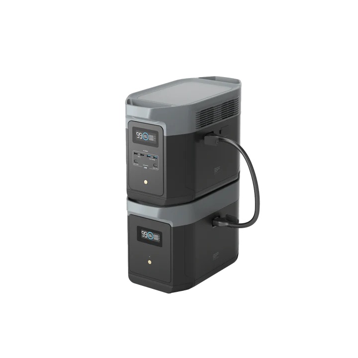 EcoFlow DELTA 2 Max + Smart Extra Battery הערכה כוללת: תא הרחבה: מוסיף 2kWh נוספים לקיבולת. תחנת DELTA 2MAX: בעלת קיבולת של 2kWh.