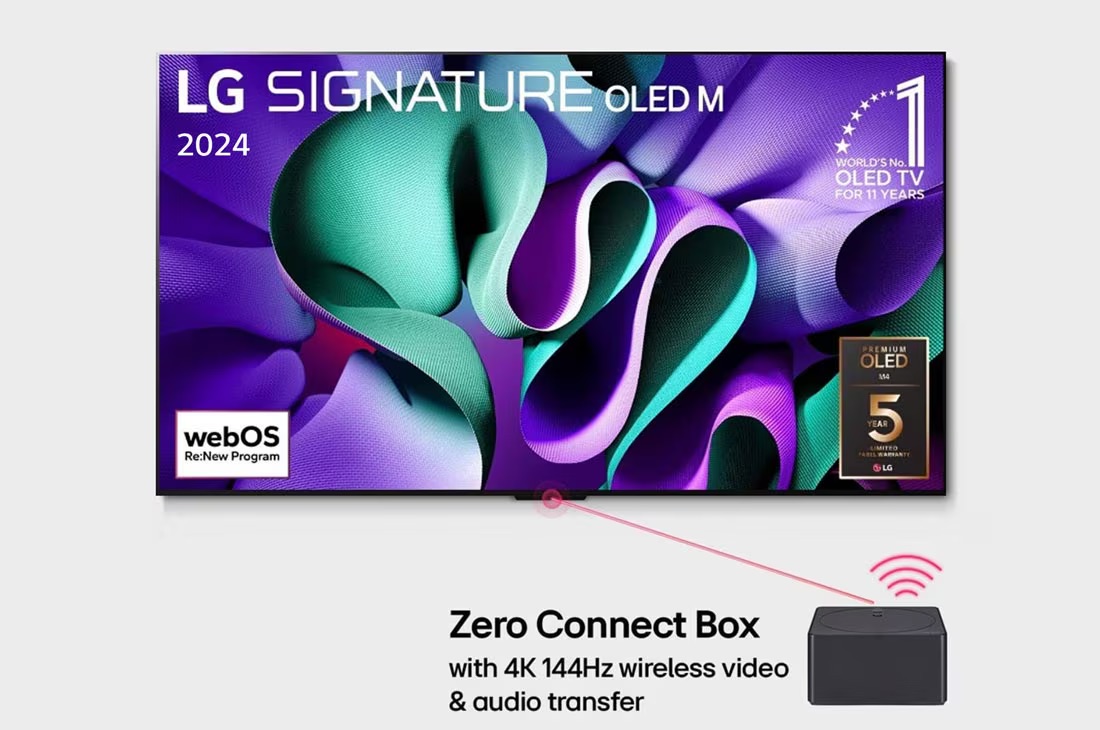 LG OLED M4 עם תיבת Zero Connect לחיבור אלחוטי ונקי ממקורות וידאו
