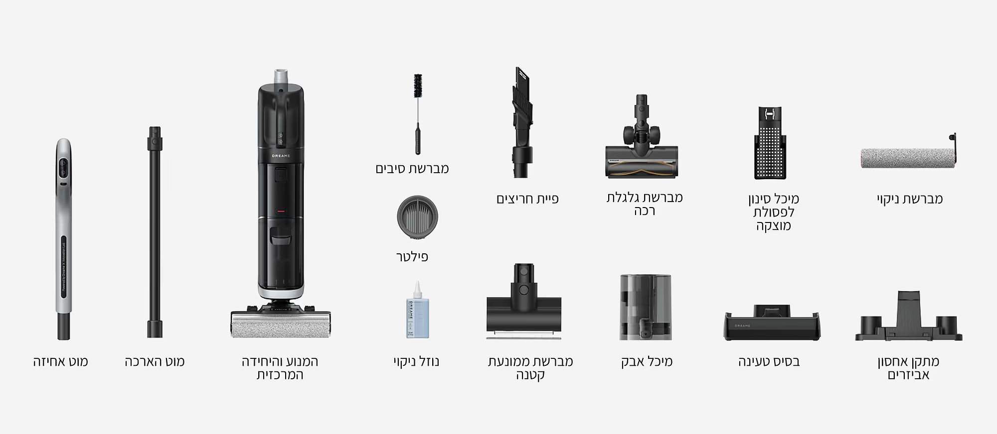 Dreame H14 Dual - תכולת האריזה מה באריזה Dreame H14 Dual - אביזרים וחלקים לשואב שוטף