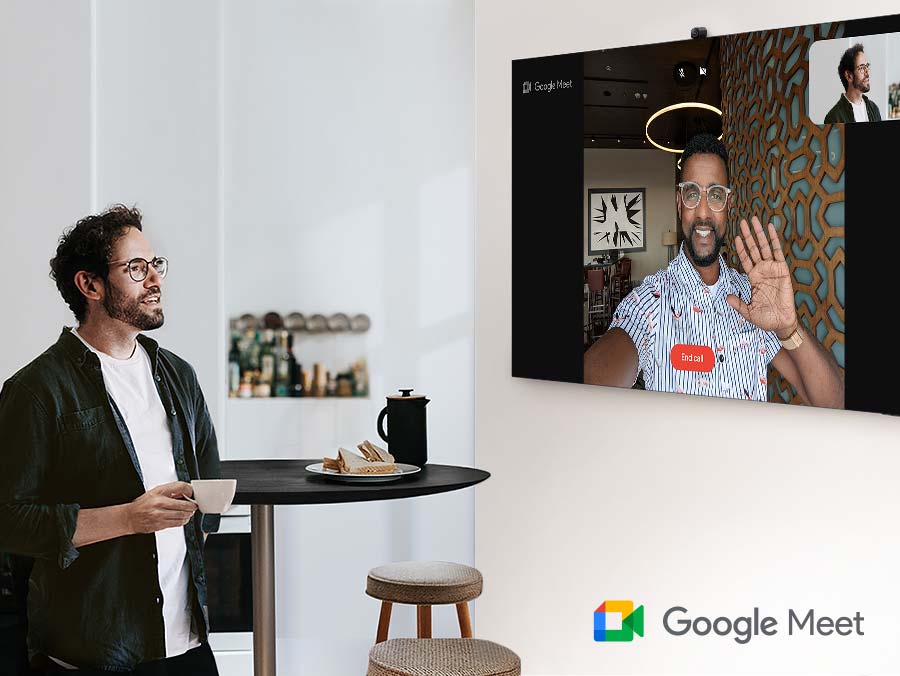 טלוויזיה חכמה 43 אינטש Samsung UE43CU7100 תכונות חכמות Google Meet בצעו שיחות וידאו על המסך הגדול חברו את אפליקציות שיחות הווידאו שלכם למסך הטלוויזיה ותוכלו לדבר עם יקיריכם על המסך הגדול.