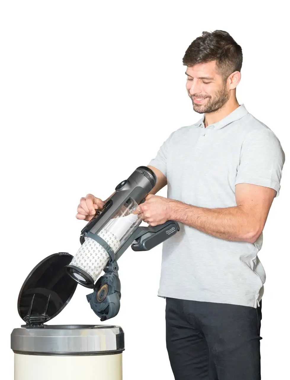 NUMATIC QUICK GREY - שואב אבק אלחוטי נטען עם ריקון היגייני וסוללה 25.2V | יבואן רשמי
