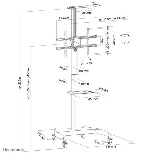 Neomounts PLASMA-M1900E - עגלת טלוויזיה ניידת מקצועית למסכים עד 75״ | יבואן רשמי – תמונה 6