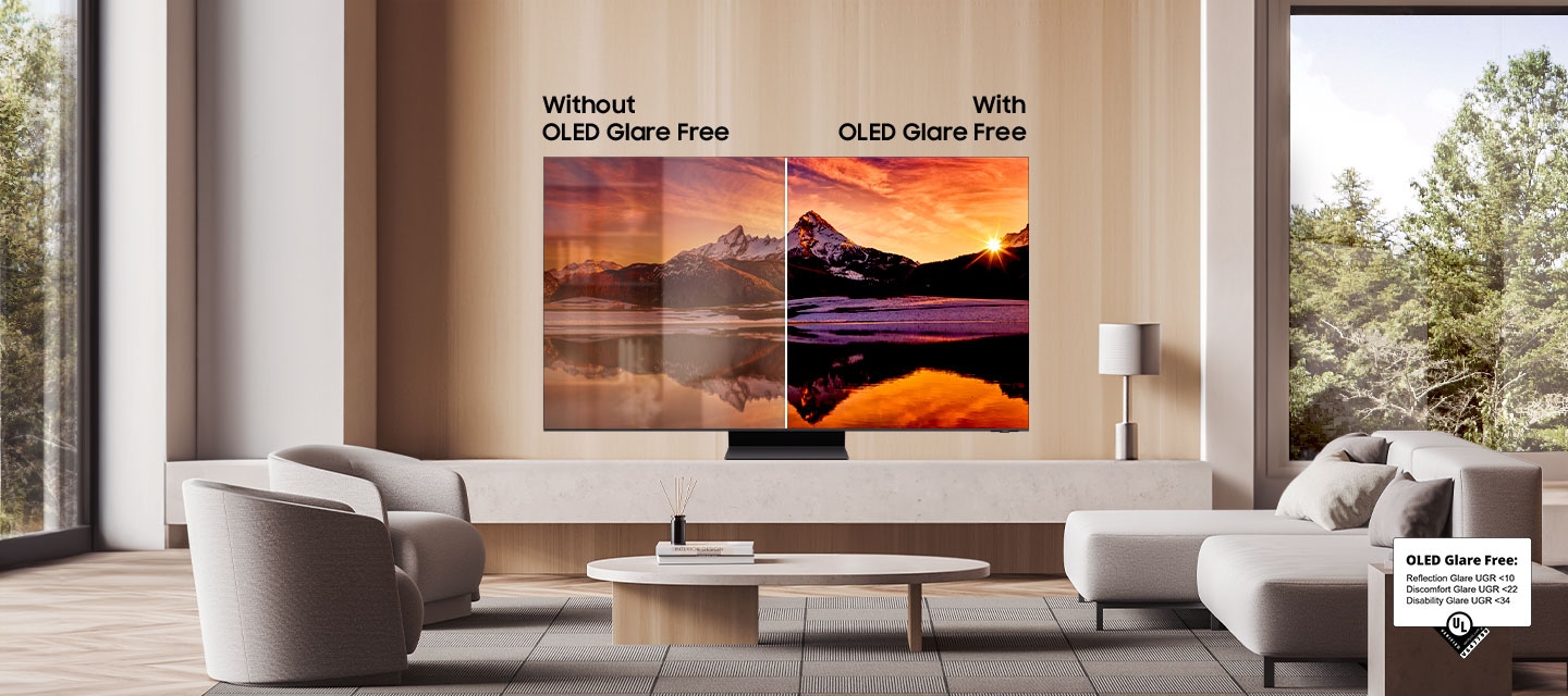 Samsung QE77S95D OLED Glare Free Samsung QE77S95D OLED ללא בוהק לצפייה יוקרתית ונוחה יותר