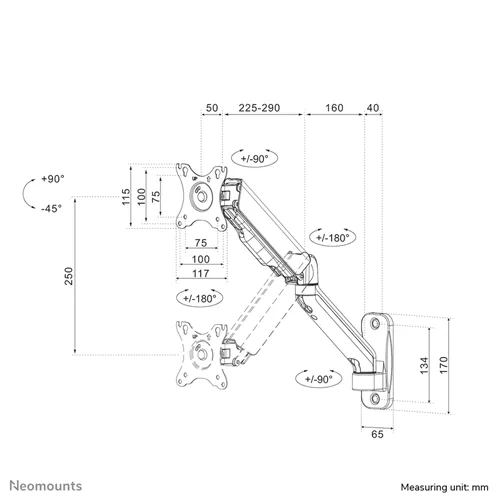 Neomounts WL70-450BL11 - זרוע קיר Full Motion למסכים עד 32 אינץ' | יבואן רשמי